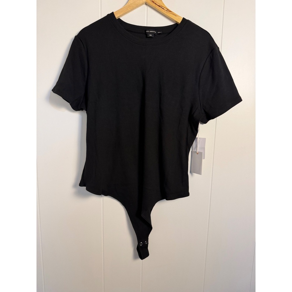 Plus Size Minimalist Basic Good American Ribbed Short Sleeve Bodysuit 5XL